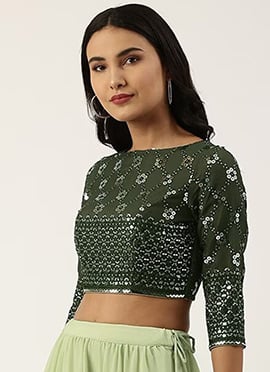 Green Georgette Embroidered Blouse