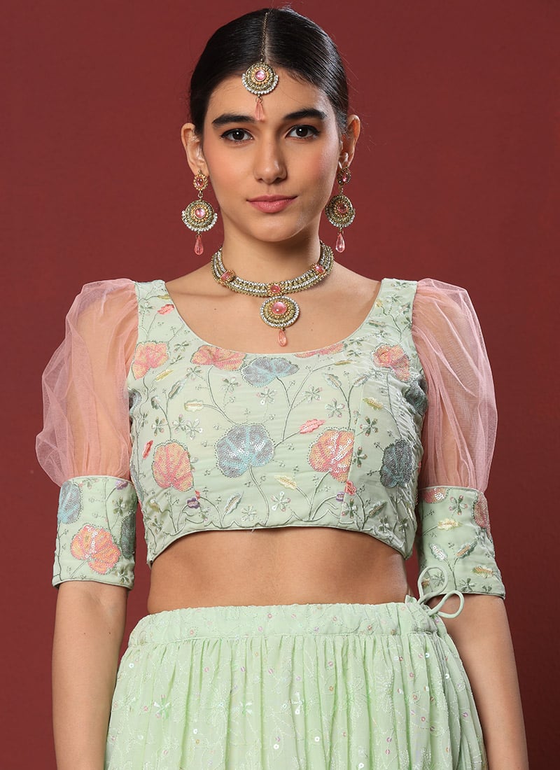 Green Georgette Embroidered Blouse Wedding Wear
