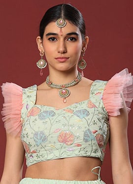 Green Georgette Embroidered Blouse