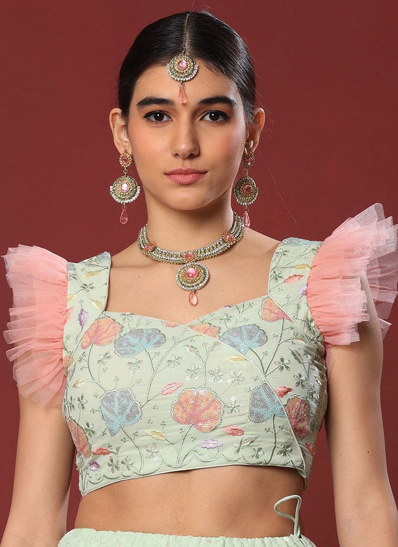 Green Georgette Embroidered Blouse Wedding Wear