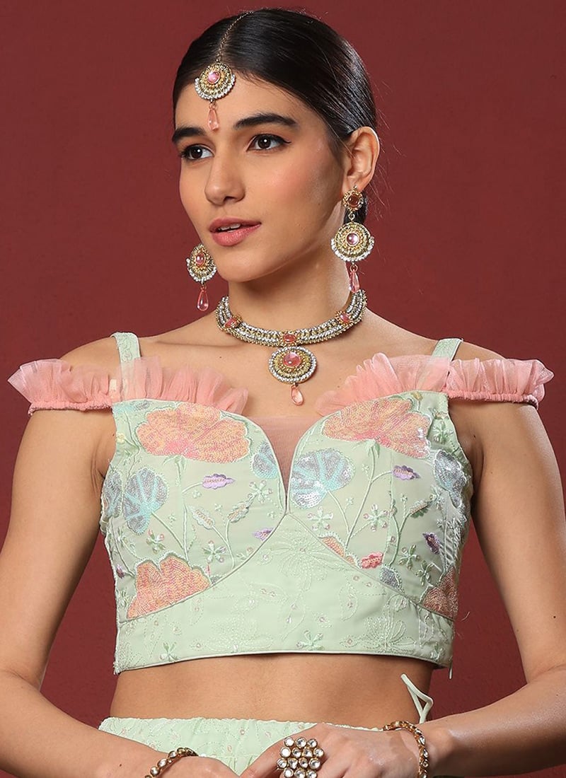 Green Georgette Embroidered Blouse Wedding Wear