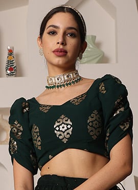 Green Georgette Embroidered Blouse