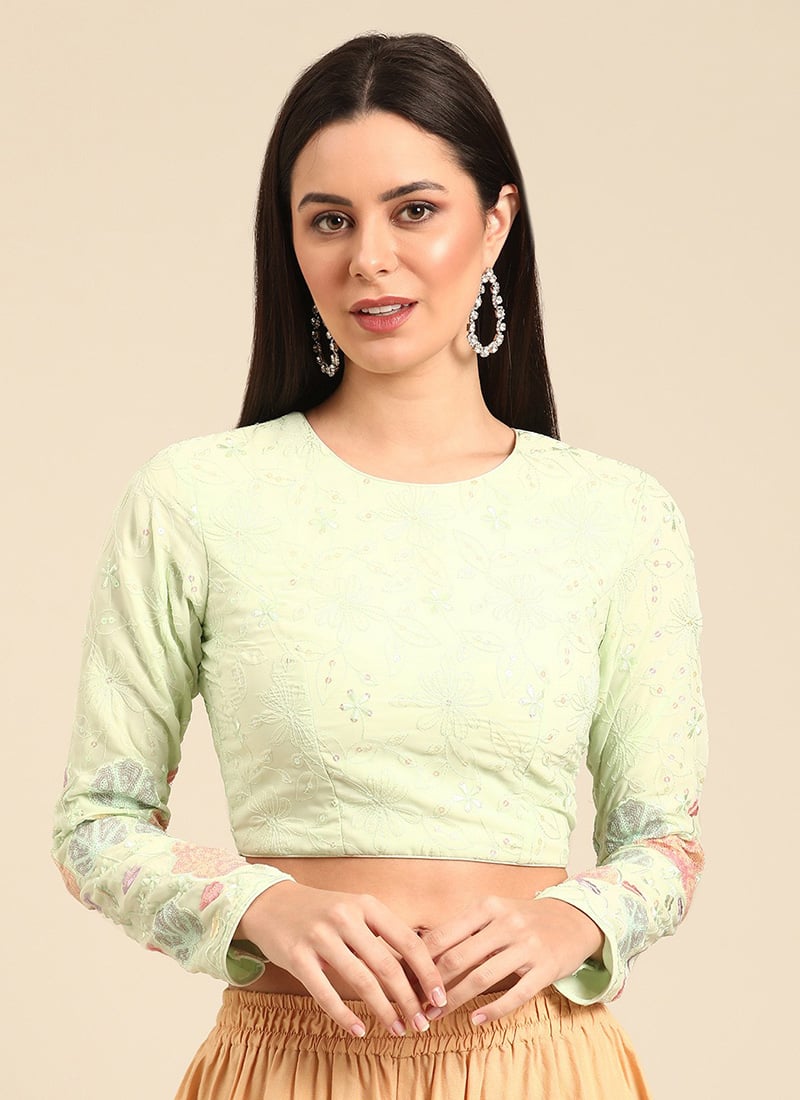 Green Georgette Embroidered Blouse