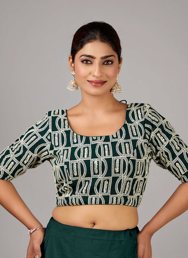Green Georgette Embroidered Blouse