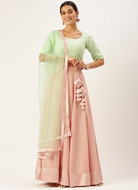 Teen Girls Green Georgette Embroidered Kali Lehenga