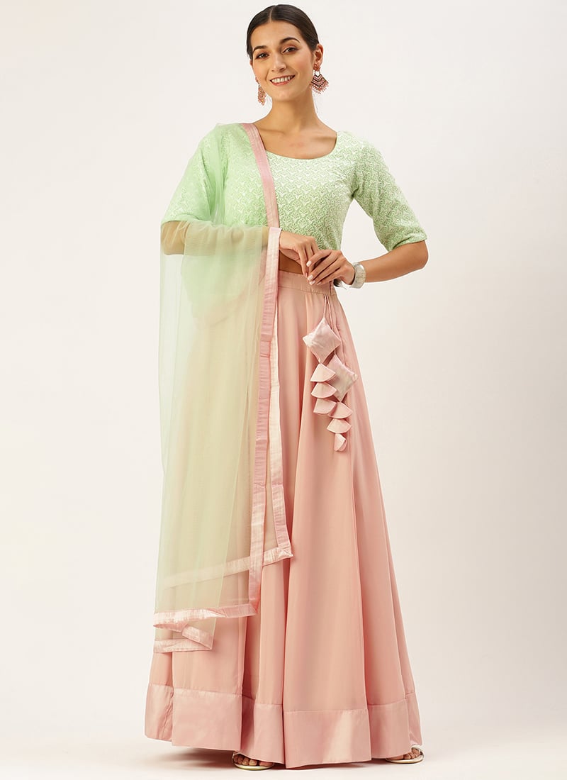 Teen Girls Green Georgette Embroidered Kali Lehenga Festive Wear