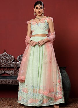 Style Diva Blouse With Green Georgette Lehenga