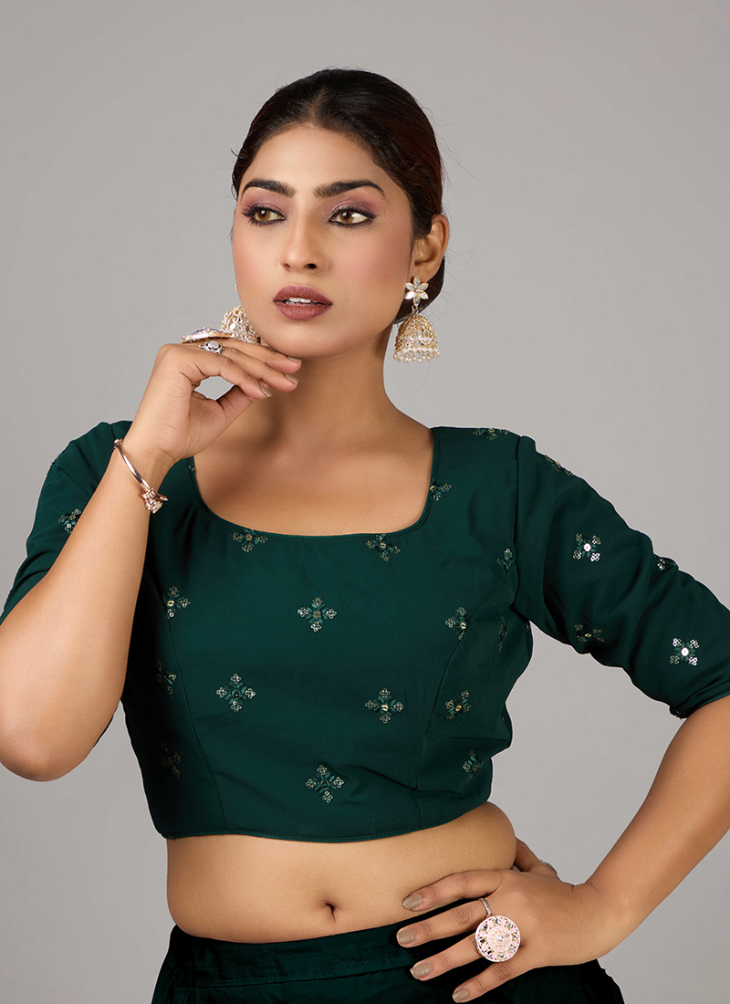 Green Georgette Embroidered Round Neck Blouse Festive Wear