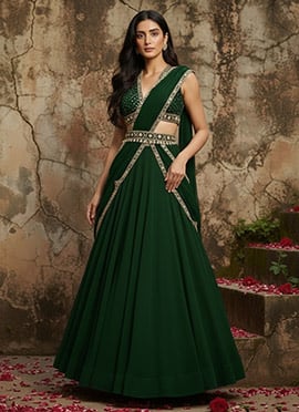 Green Georgette Hand Embroidered Sequins Lehenga