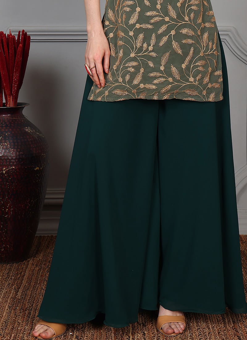 Green Georgette Palazzo Pant Festive Wear