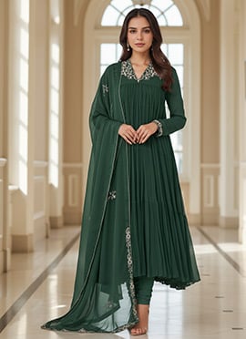 Green Georgette Poth Zari Hand Embroidered Anarkali Suit
