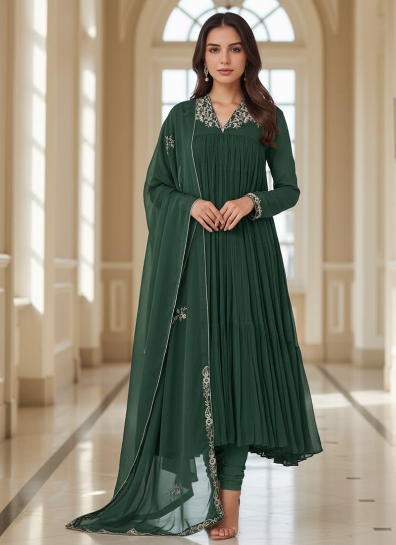 Green Georgette Poth Zari Hand Embroidered Anarkali Suit