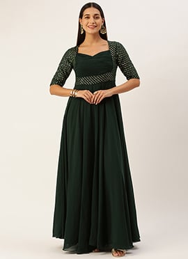 Green Georgette Sequins Gown