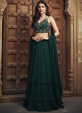 Green Georgette Zari Sequin Hand Embroidered Lehenga