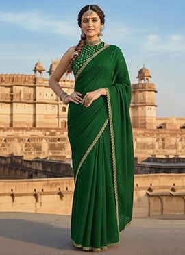 Green Georgette Zari Sequins Embellished Saree