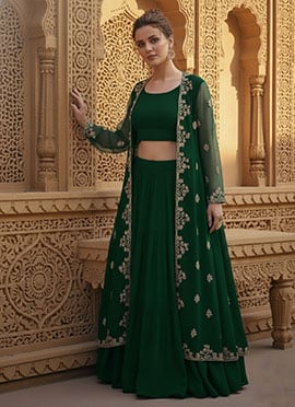 Green Georgette Zari Sequins Indowestern Set and Suit