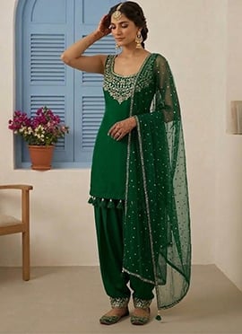 Green Georgette Zari Sequins Salwar Suit
