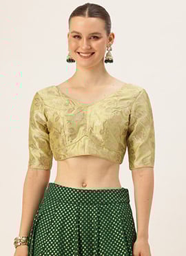 Green Jacquard V Neck Blouse