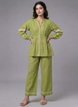 Green Cotton Classy Co Ord Set
