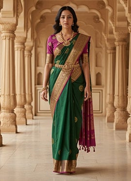 Green Litchi Silk Zari Jacquard Stunning Saree