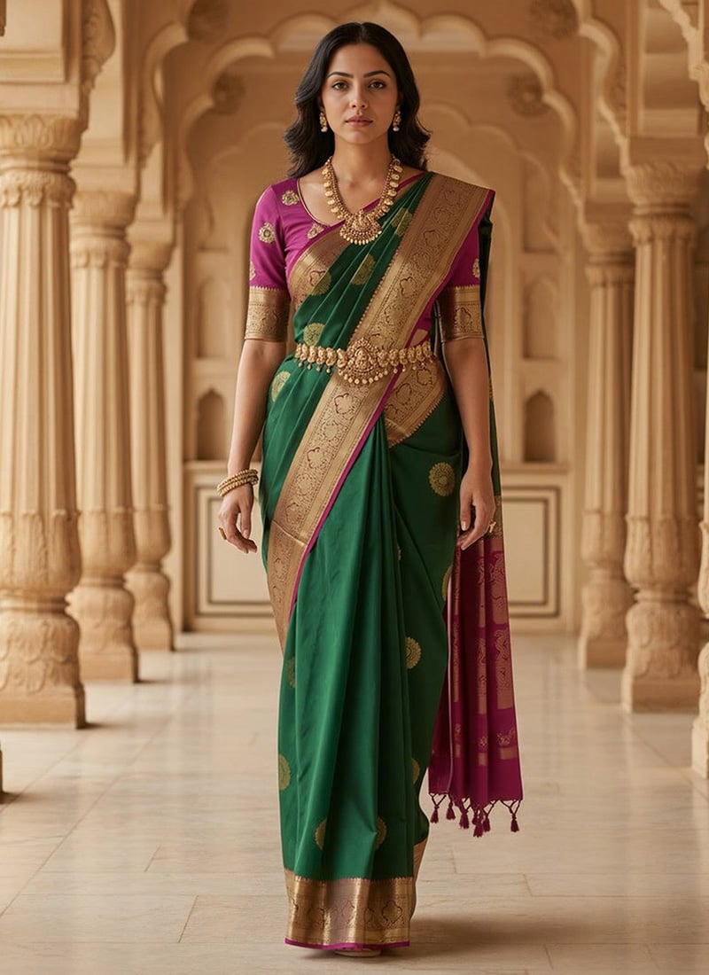 Green Litchi Silk Zari Jacquard Stunning Saree