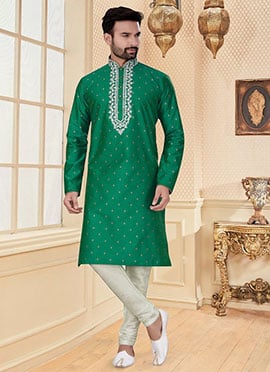 Green Malbari booti Kurta Pyjama