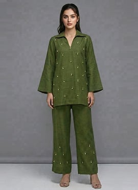 Green Meadow Gleam Linen Cotton Co Ord Set