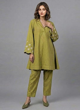 Green Midnight Bloom Linen Cotton Suit Set