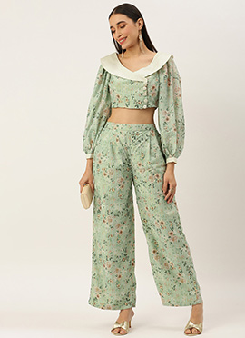 Green Muslin Digital Printed Co ords Set