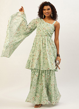 Green Muslin Digital Printed Gown