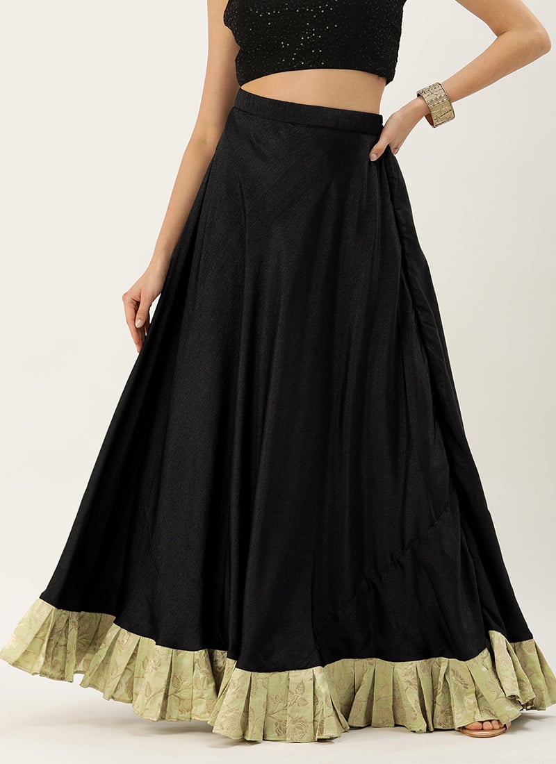 Green N Black Art Silk Skirt