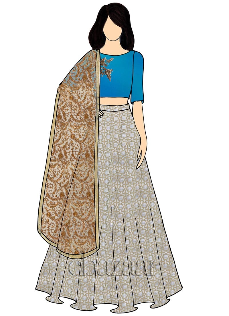 Blue Georgette Umbrella Lehenga Wedding Wear