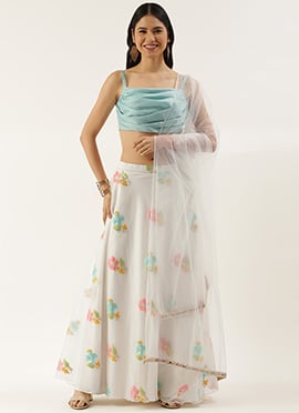 Green N Off White Organza Jacquard Lehenga