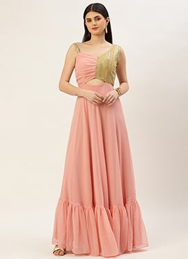 Green N Pink Sequence Embroidered Gown