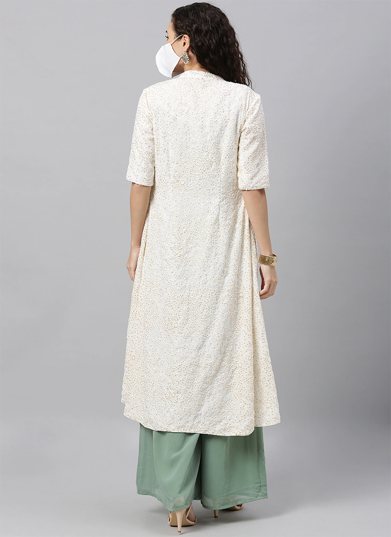 Shop Green N White Embroidered Jacket Style Set Made to Measure dress for women in all sizes