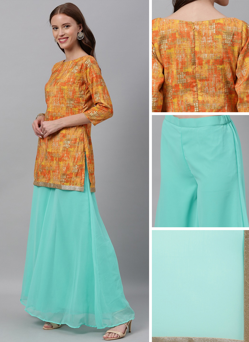 Green N Yellow A Line Full Flared Palazzo Festive Wear