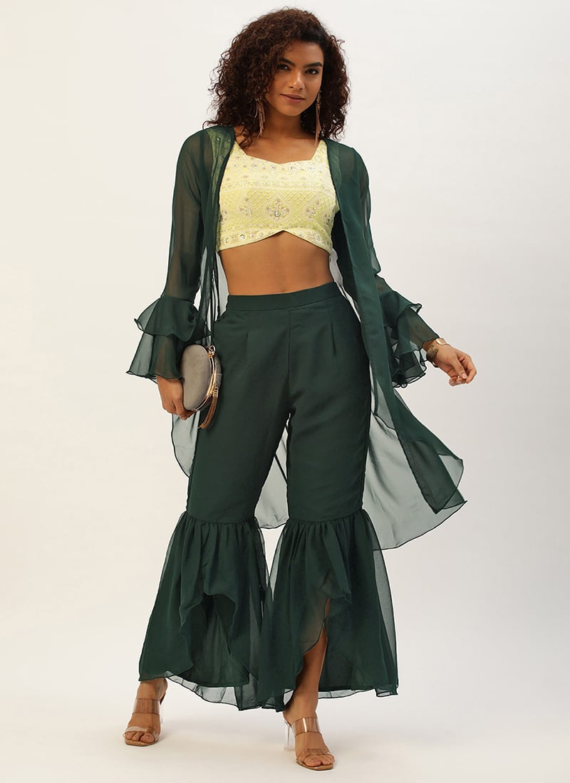 Green N Yellow Embroidered Sets N Suit Festive Wear