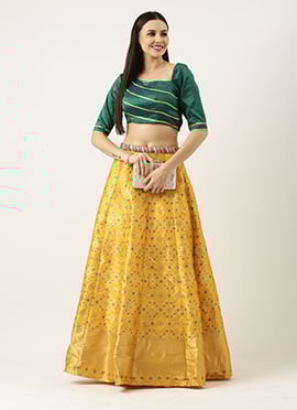 Green N Yellow Jacquard Skirt Set