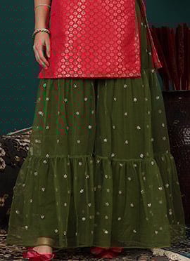 Green Net Embroidered Gharara Pant