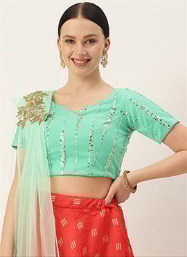 Green Net Sequins Blouse
