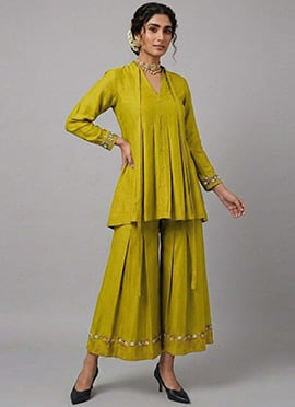 Green Olive Muse Rayon Cotton Co Ord Ensemble