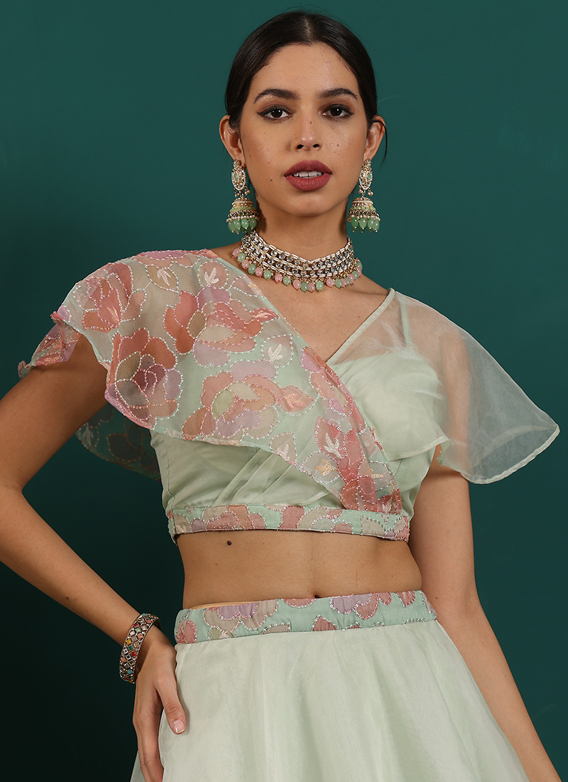100% Cotton Dusty green off the shoulder embroidery blouse ... /XL lll ,,, main image 1