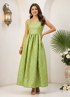 Green Patola Strap neckline Dress