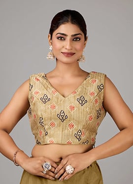 Green Printed Art Silk Cotton Blouse