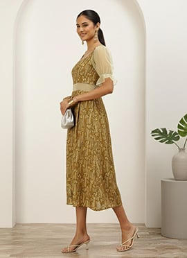 Green Printed Art Silk Dress