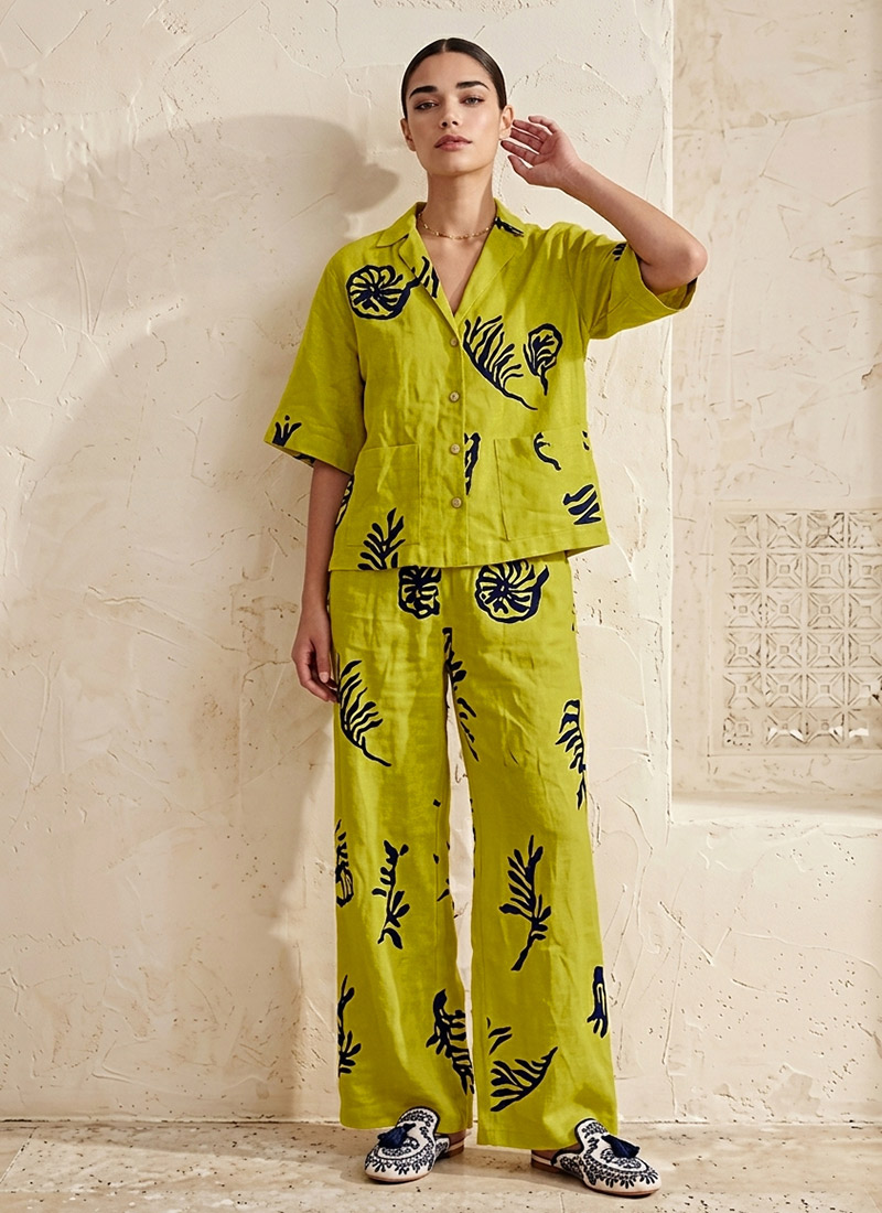 Green Printed Cotton Co Ord Set After Six Wear