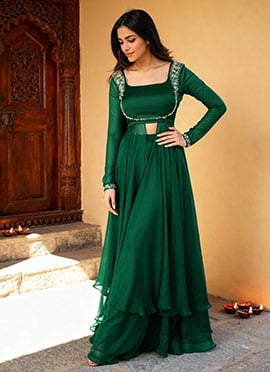Green Rangoli Silk Lehenga With Sequins And Zardosi Work Anarkali