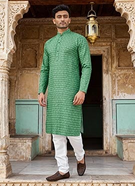 Green Rayon Cotton Printed Kurta Pyjama