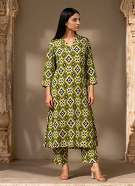 Green Rayon Digital Print Co ord sets