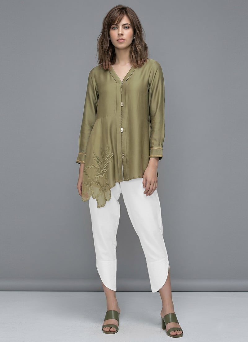 Green Rayon Satin Co Ord Set After Six Wear